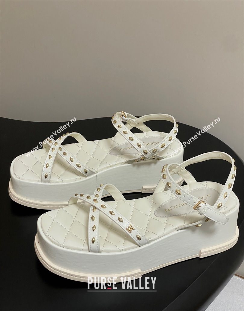 Louis Vuitton Maya Platform Crisscross Sandals 5cm in Leather and Studs White 2025 (MD-250607077)