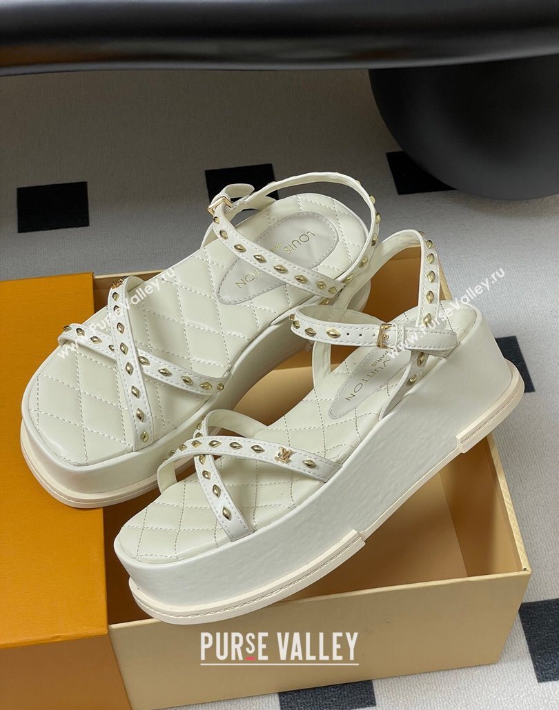 Louis Vuitton Maya Platform Crisscross Sandals 5cm in Leather and Studs White 2025 (MD-250607077)