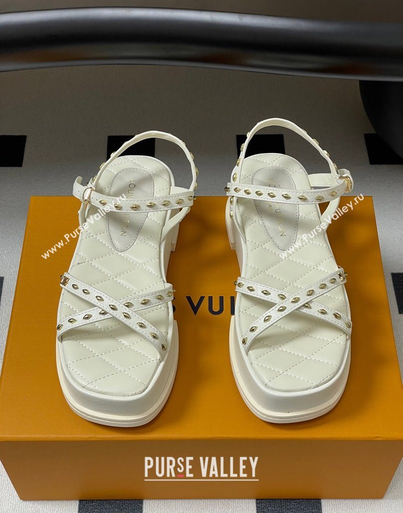 Louis Vuitton Maya Platform Crisscross Sandals 5cm in Leather and Studs White 2025 (MD-250607077)