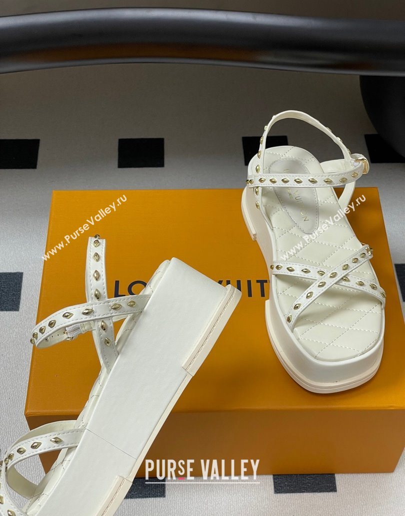 Louis Vuitton Maya Platform Crisscross Sandals 5cm in Leather and Studs White 2025 (MD-250607077)