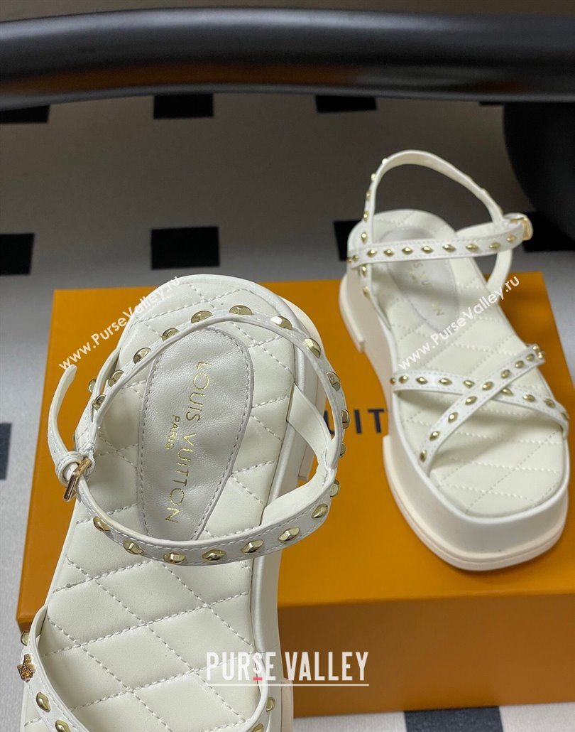 Louis Vuitton Maya Platform Crisscross Sandals 5cm in Leather and Studs White 2025 (MD-250607077)