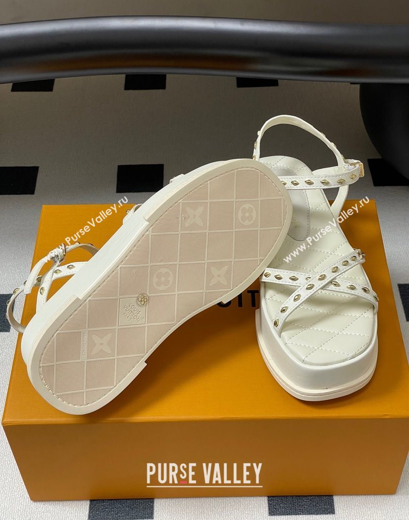 Louis Vuitton Maya Platform Crisscross Sandals 5cm in Leather and Studs White 2025 (MD-250607077)