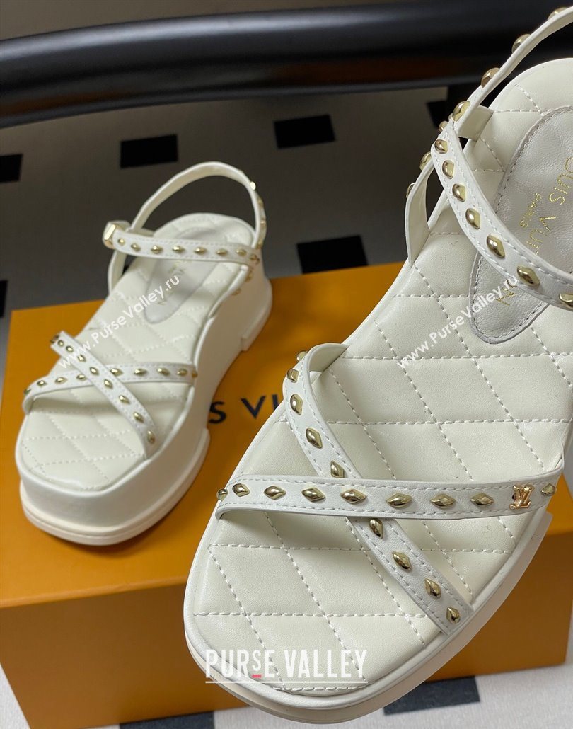 Louis Vuitton Maya Platform Crisscross Sandals 5cm in Leather and Studs White 2025 (MD-250607077)