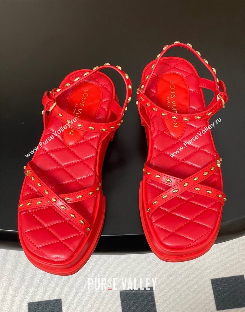 Louis Vuitton Maya Platform Crisscross Sandals 5cm in Leather and Studs Red 2025 (MD-250607078)