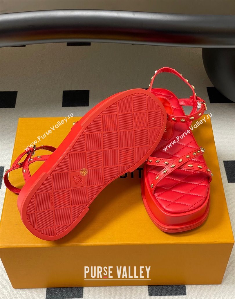 Louis Vuitton Maya Platform Crisscross Sandals 5cm in Leather and Studs Red 2025 (MD-250607078)