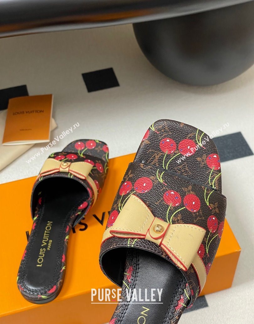 Louis Vuitton LV x TM Neo 6AM Flat Slides Sandal in Leather with Luscious Cherry and Bow Black 2025 (MD-250607010)