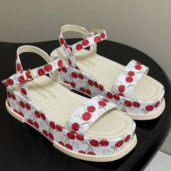 Louis Vuitton LV x TM Maya Platform Sandals 5cm in Leather with Luscious Cherry White 2025 (MD-250607021)