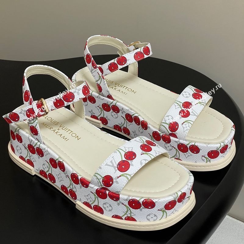 Louis Vuitton LV x TM Maya Platform Sandals 5cm in Leather with Luscious Cherry White 2025 (MD-250607021)