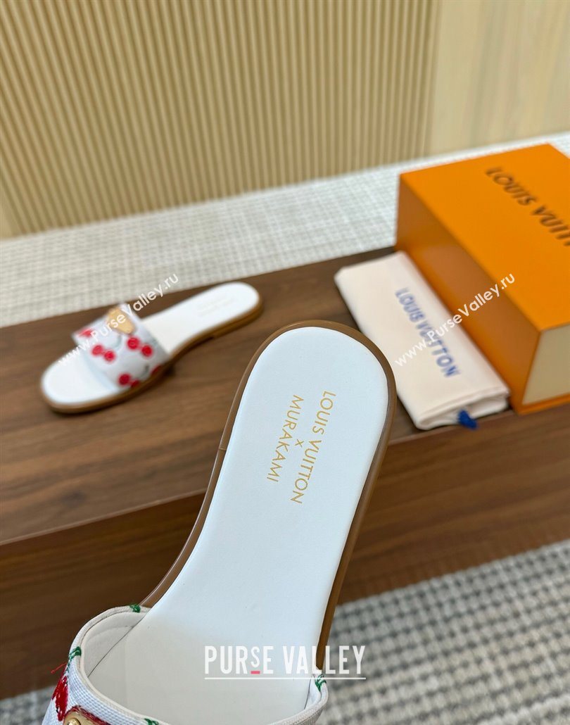 Louis Vuitton LV x TM Lily Flat Slides Sandal in Canvas with Luscious Cherry White 2025 0607 (MD-250607031)