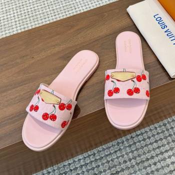 Louis Vuitton LV x TM Lily Flat Slides Sandal in Denim with Luscious Cherry Pink 2025 0607 (MD-250607032)