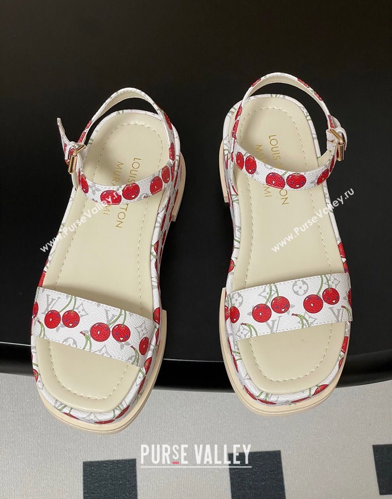 Louis Vuitton LV x TM Maya Platform Sandals 5cm in Leather with Luscious Cherry White 2025 (MD-250607021)