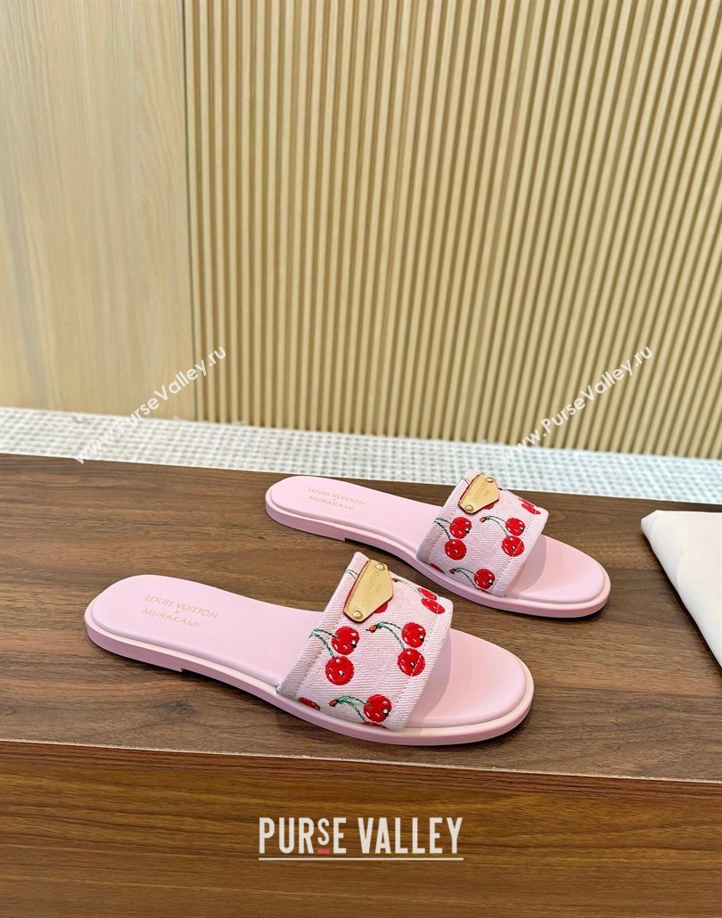 Louis Vuitton LV x TM Lily Flat Slides Sandal in Denim with Luscious Cherry Pink 2025 0607 (MD-250607032)