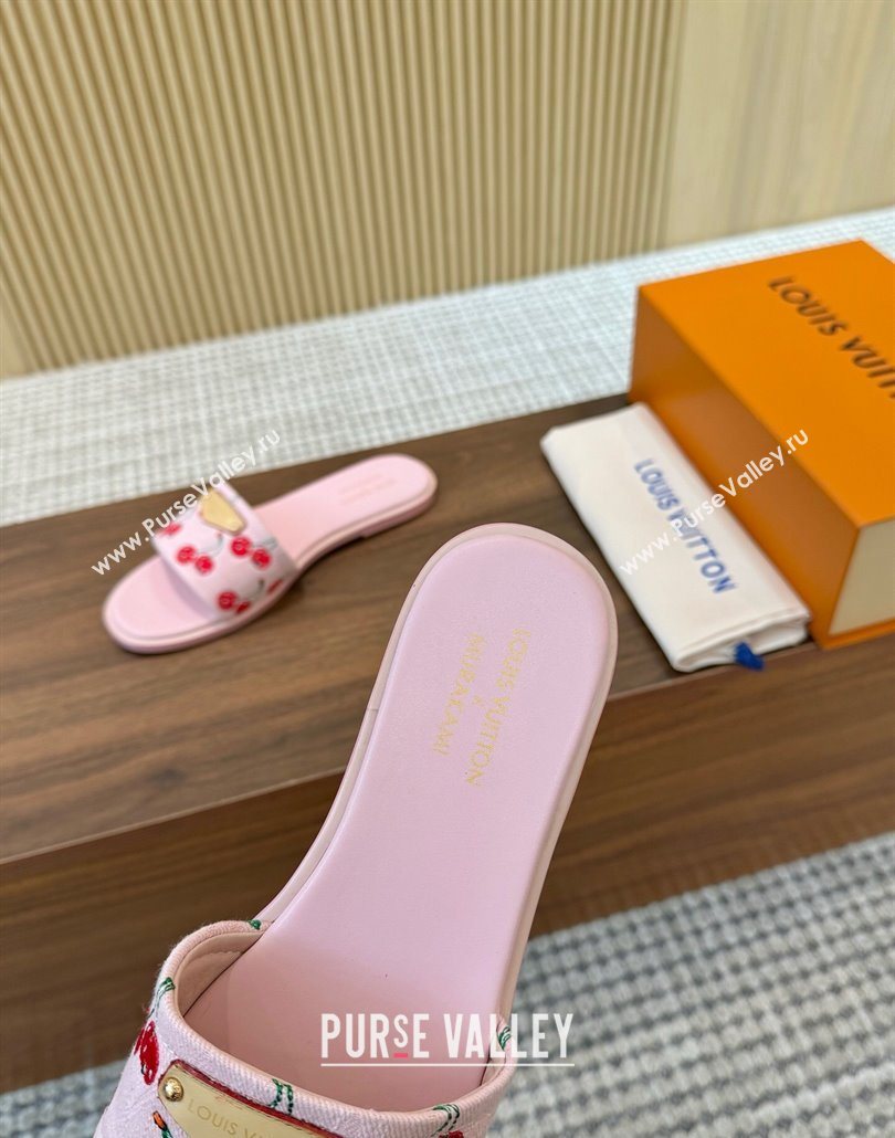 Louis Vuitton LV x TM Lily Flat Slides Sandal in Denim with Luscious Cherry Pink 2025 0607 (MD-250607032)