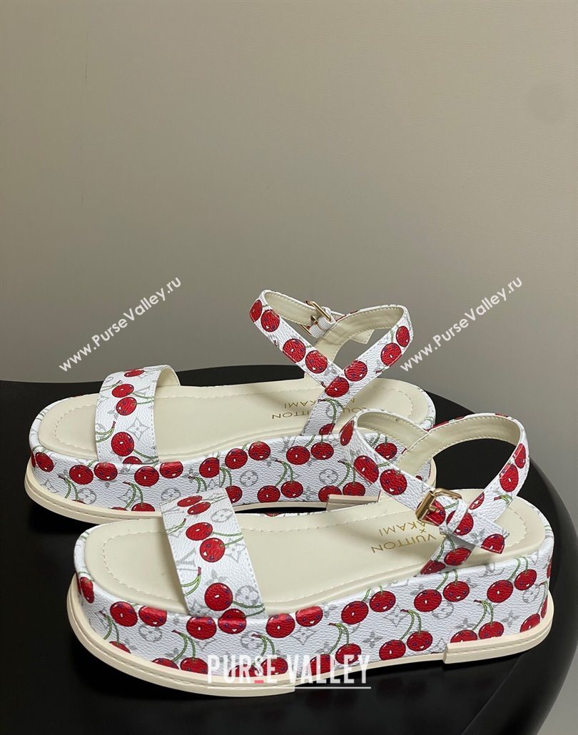 Louis Vuitton LV x TM Maya Platform Sandals 5cm in Leather with Luscious Cherry White 2025 (MD-250607021)