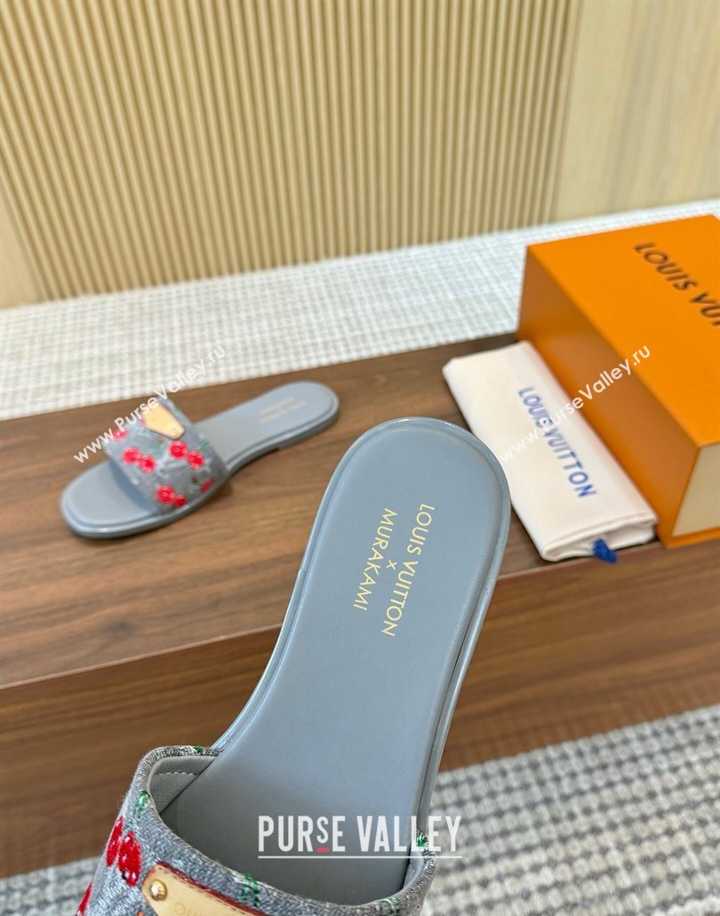 Louis Vuitton LV x TM Lily Flat Slides Sandal in Denim with Luscious Cherry Grey 2025 0607 (MD-250607033)