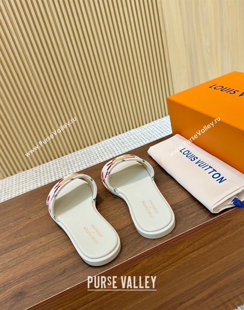 Louis Vuitton LV x TM Lily Flat Slides Sandal in Denim with Luscious Cherry White 2025 0607 (MD-250607034)