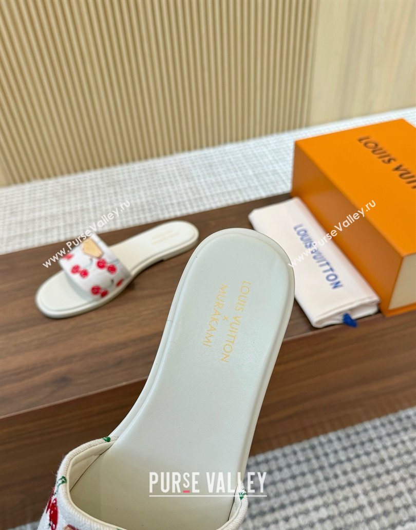 Louis Vuitton LV x TM Lily Flat Slides Sandal in Denim with Luscious Cherry White 2025 0607 (MD-250607034)