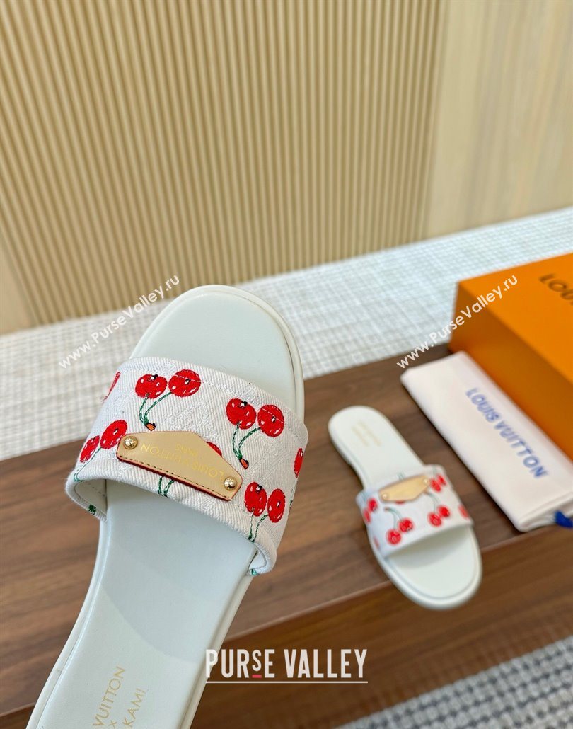 Louis Vuitton LV x TM Lily Flat Slides Sandal in Denim with Luscious Cherry White 2025 0607 (MD-250607034)