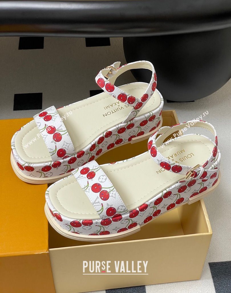 Louis Vuitton LV x TM Maya Platform Sandals 5cm in Leather with Luscious Cherry White 2025 (MD-250607021)