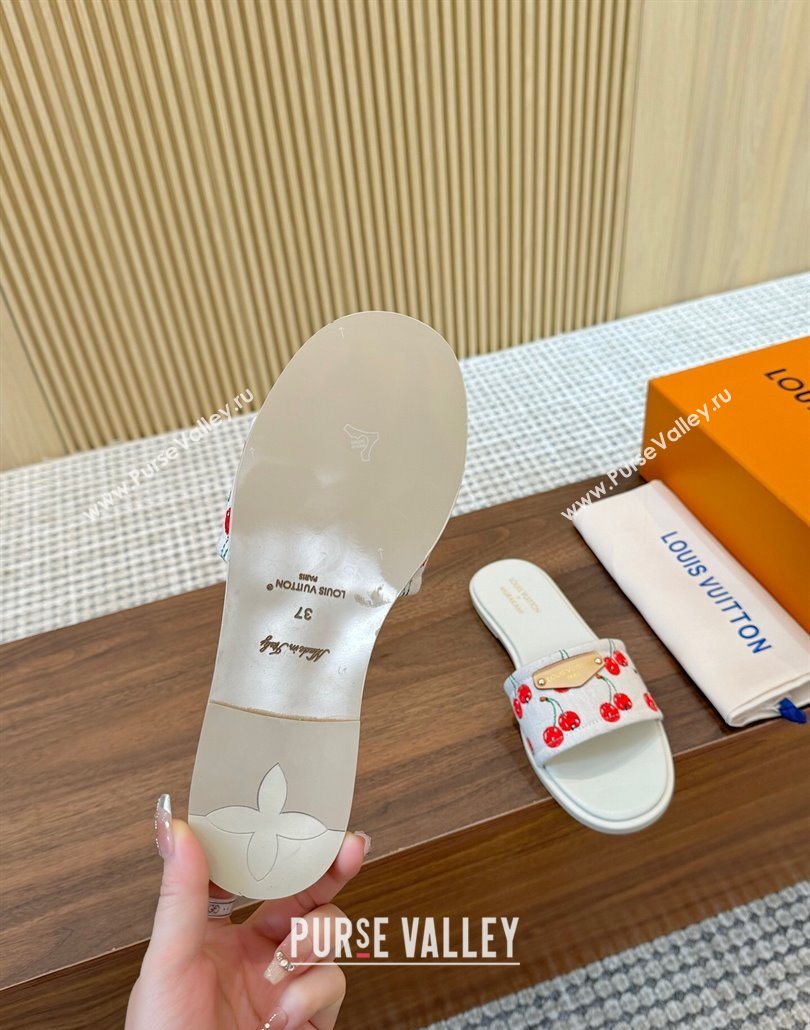 Louis Vuitton LV x TM Lily Flat Slides Sandal in Denim with Luscious Cherry White 2025 0607 (MD-250607034)