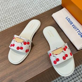 Louis Vuitton LV x TM Lily Flat Slides Sandal in Denim with Luscious Cherry White 2025 0607 (MD-250607034)