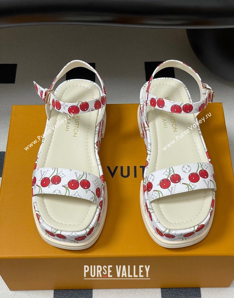 Louis Vuitton LV x TM Maya Platform Sandals 5cm in Leather with Luscious Cherry White 2025 (MD-250607021)