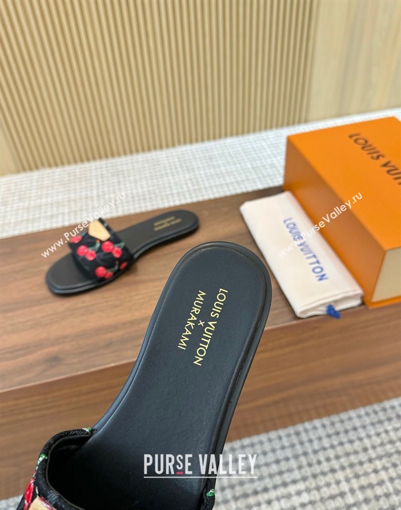 Louis Vuitton LV x TM Lily Flat Slides Sandal in Denim with Luscious Cherry Black 2025 0607 (MD-250607035)