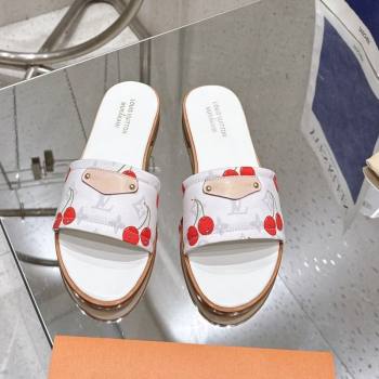 Louis Vuitton LV x TM Lily Flat Slides Sandal in Calfskin with Luscious Cherry White 2025 0607 (MD-250607036)