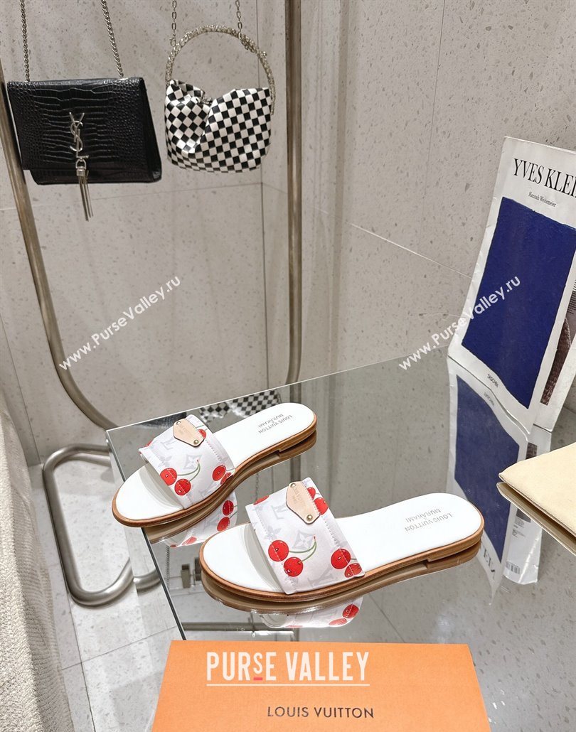 Louis Vuitton LV x TM Lily Flat Slides Sandal in Calfskin with Luscious Cherry White 2025 0607 (MD-250607036)