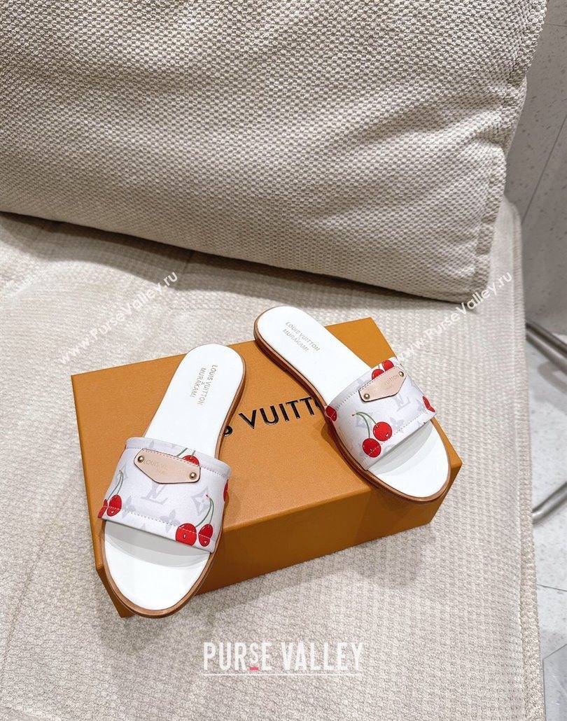 Louis Vuitton LV x TM Lily Flat Slides Sandal in Calfskin with Luscious Cherry White 2025 0607 (MD-250607036)