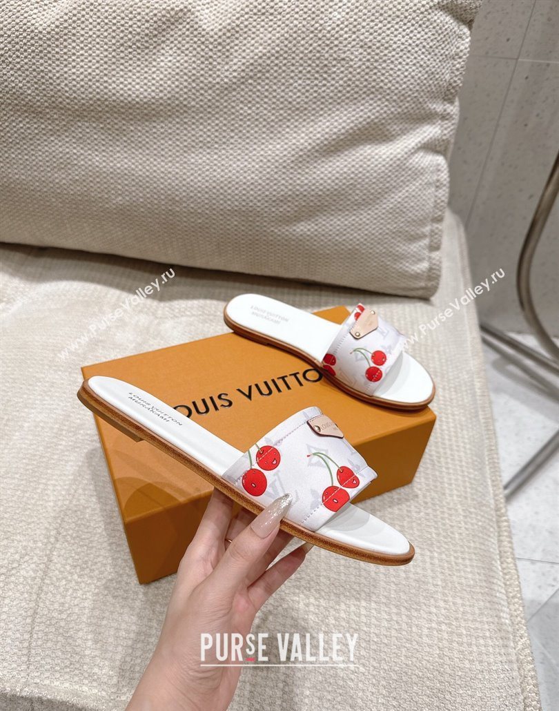 Louis Vuitton LV x TM Lily Flat Slides Sandal in Calfskin with Luscious Cherry White 2025 0607 (MD-250607036)