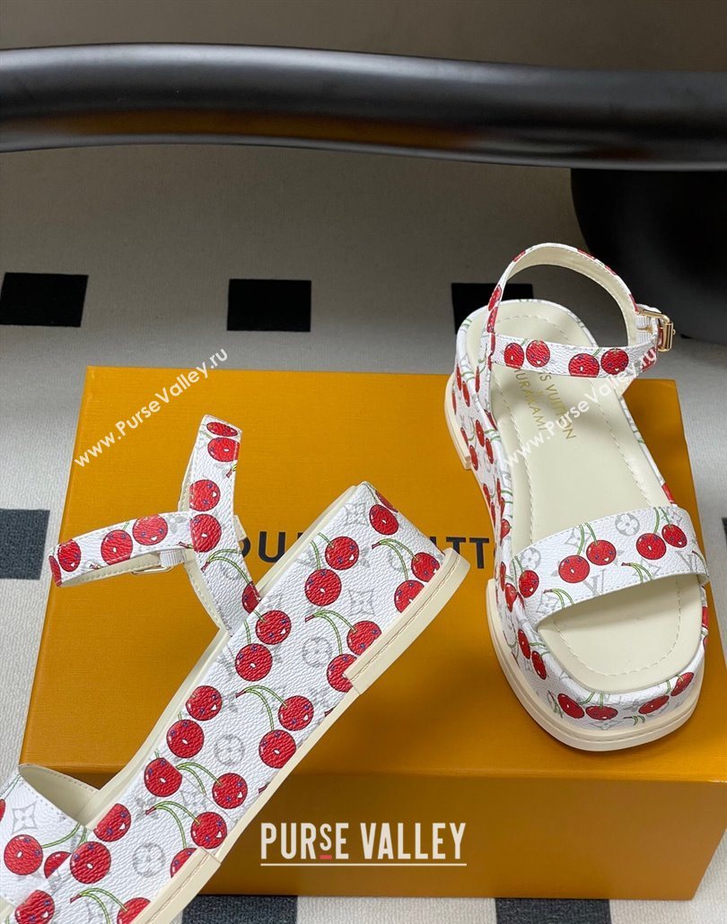 Louis Vuitton LV x TM Maya Platform Sandals 5cm in Leather with Luscious Cherry White 2025 (MD-250607021)