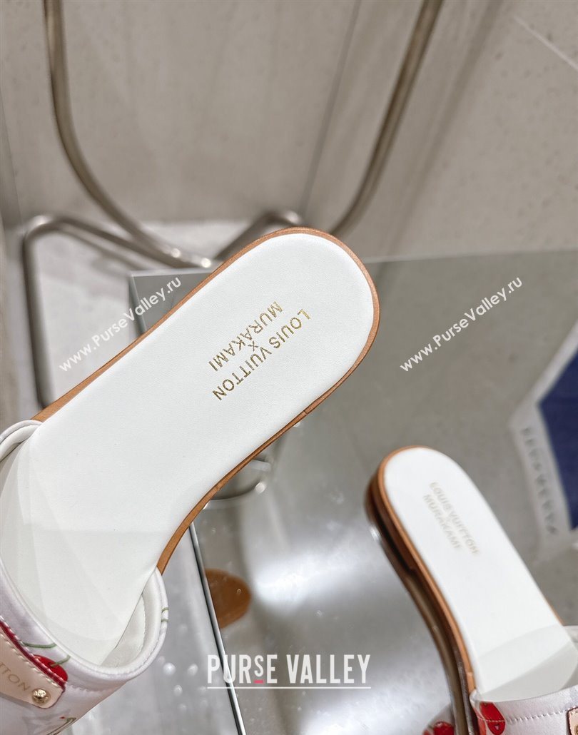 Louis Vuitton LV x TM Lily Flat Slides Sandal in Calfskin with Luscious Cherry White 2025 0607 (MD-250607036)