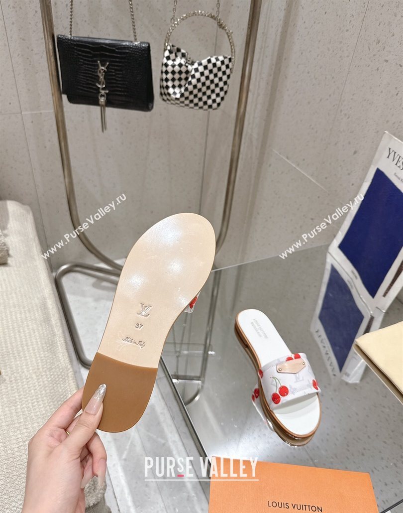 Louis Vuitton LV x TM Lily Flat Slides Sandal in Calfskin with Luscious Cherry White 2025 0607 (MD-250607036)