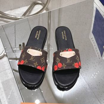 Louis Vuitton LV x TM Lily Flat Slides Sandal in Calfskin with Luscious Cherry Brown 2025 0607 (MD-250607037)