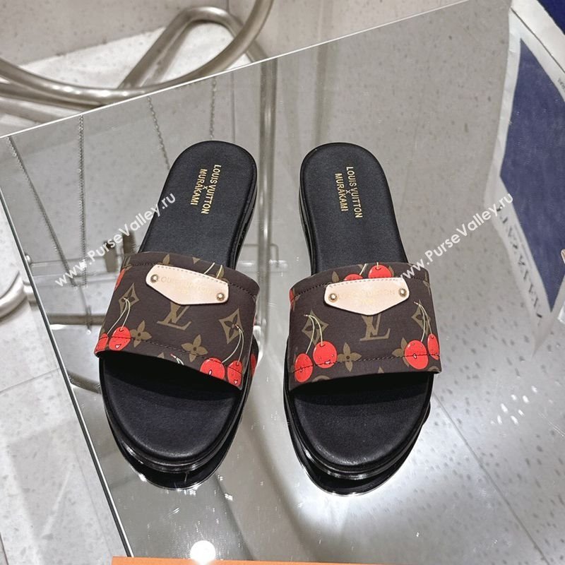 Louis Vuitton LV x TM Lily Flat Slides Sandal in Calfskin with Luscious Cherry Brown 2025 0607 (MD-250607037)