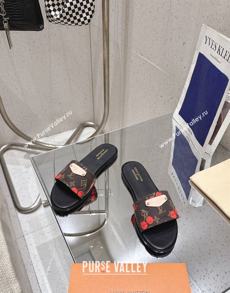 Louis Vuitton LV x TM Lily Flat Slides Sandal in Calfskin with Luscious Cherry Brown 2025 0607 (MD-250607037)