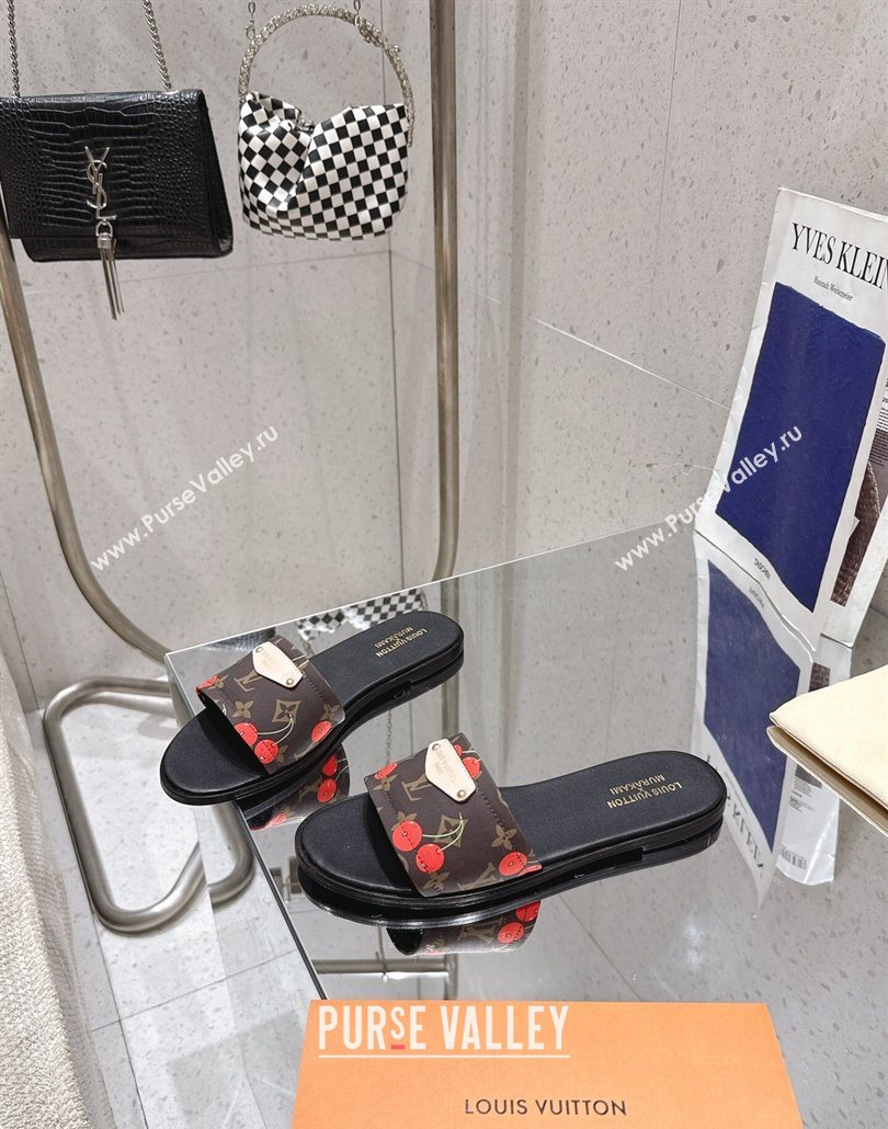 Louis Vuitton LV x TM Lily Flat Slides Sandal in Calfskin with Luscious Cherry Brown 2025 0607 (MD-250607037)