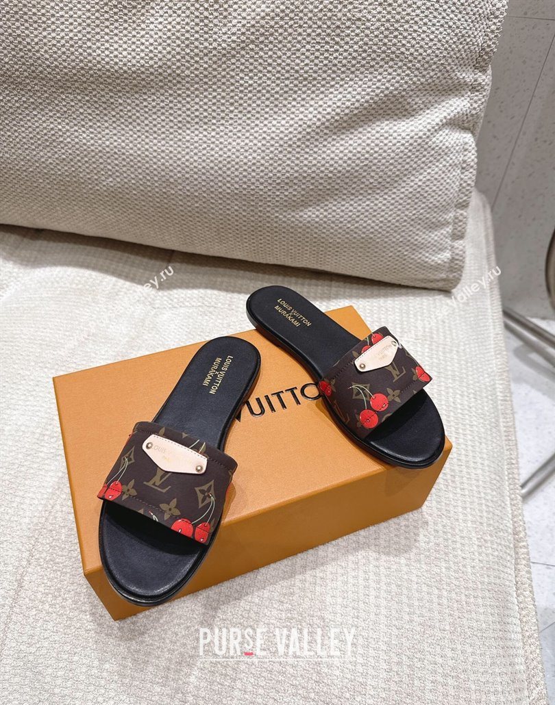 Louis Vuitton LV x TM Lily Flat Slides Sandal in Calfskin with Luscious Cherry Brown 2025 0607 (MD-250607037)