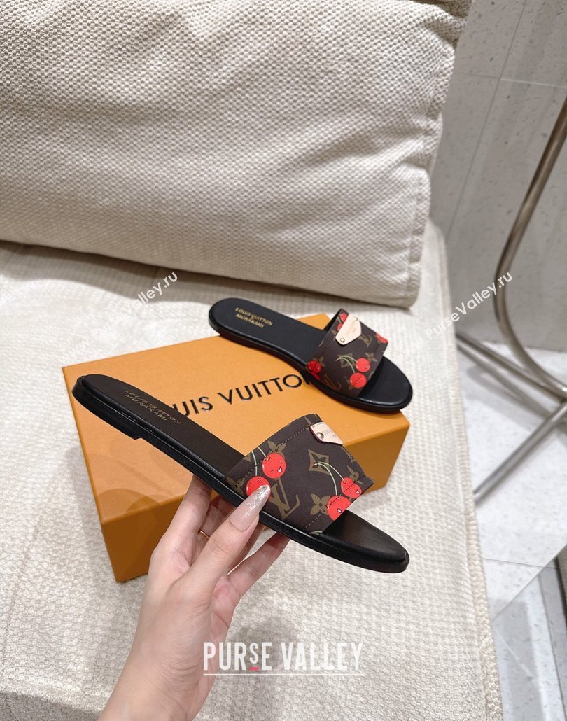 Louis Vuitton LV x TM Lily Flat Slides Sandal in Calfskin with Luscious Cherry Brown 2025 0607 (MD-250607037)