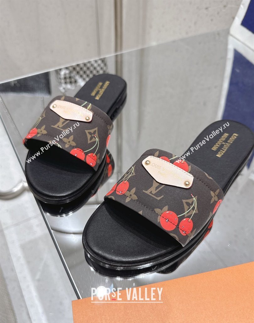 Louis Vuitton LV x TM Lily Flat Slides Sandal in Calfskin with Luscious Cherry Brown 2025 0607 (MD-250607037)
