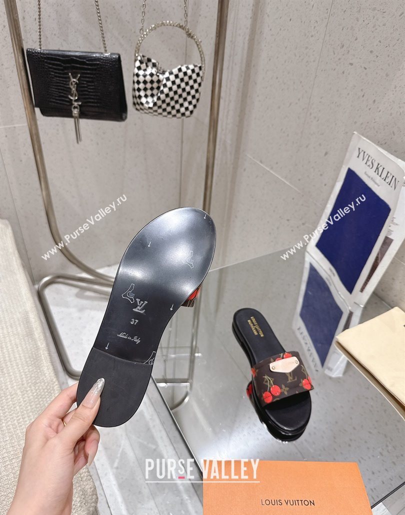Louis Vuitton LV x TM Lily Flat Slides Sandal in Calfskin with Luscious Cherry Brown 2025 0607 (MD-250607037)