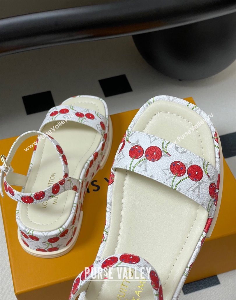 Louis Vuitton LV x TM Maya Platform Sandals 5cm in Leather with Luscious Cherry White 2025 (MD-250607021)