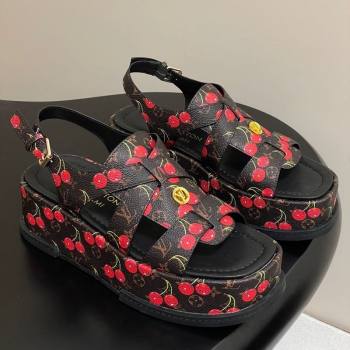 Louis Vuitton LV x TM Maya Flatform Sandals 5cm in Leather with Luscious Cherry Black 2025 (MD-250607024)