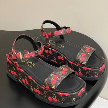 Louis Vuitton LV x TM Maya Platform Sandals 5cm in Leather with Luscious Cherry Black 2025 (MD-250607020)