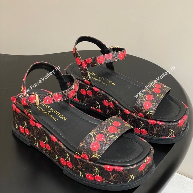 Louis Vuitton LV x TM Maya Platform Sandals 5cm in Leather with Luscious Cherry Black 2025 (MD-250607020)