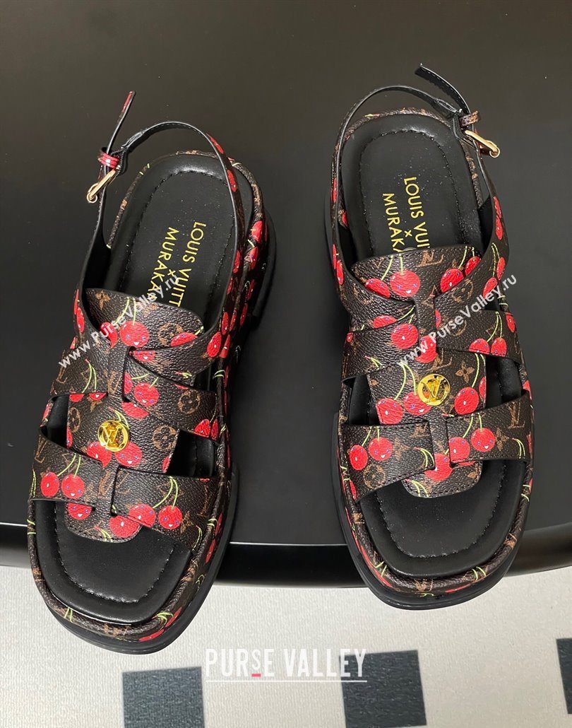 Louis Vuitton LV x TM Maya Flatform Sandals 5cm in Leather with Luscious Cherry Black 2025 (MD-250607024)