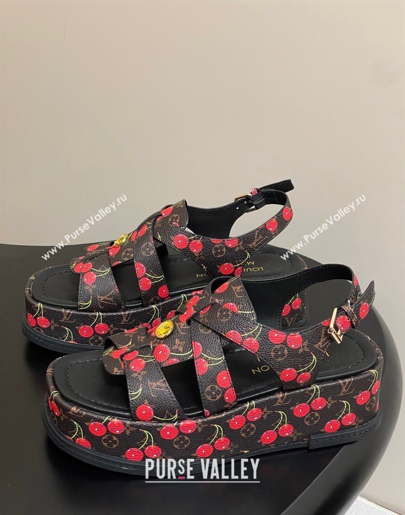 Louis Vuitton LV x TM Maya Flatform Sandals 5cm in Leather with Luscious Cherry Black 2025 (MD-250607024)