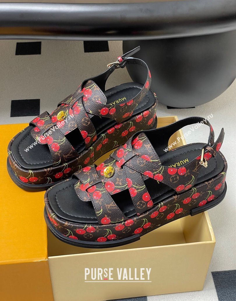 Louis Vuitton LV x TM Maya Flatform Sandals 5cm in Leather with Luscious Cherry Black 2025 (MD-250607024)