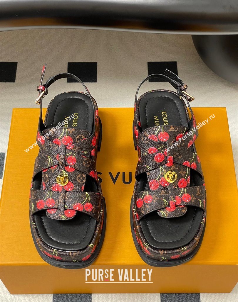 Louis Vuitton LV x TM Maya Flatform Sandals 5cm in Leather with Luscious Cherry Black 2025 (MD-250607024)